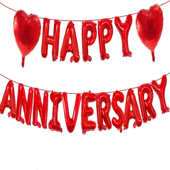 16" Red HAPPY ANNIVERSARY Letter Balloons with 18" Heart-Shaped Foil Balloons {1}