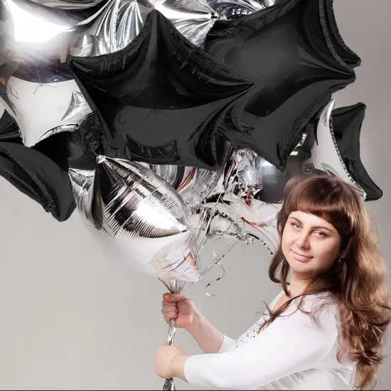 18 Inch Star Shaped Foil Helium Balloon Mylar Balloon(Black and Silver) {3}