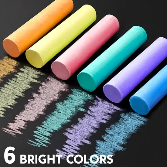24 PCS Washable Sidewalk Chalks Set Non-Toxic Jumbo Chalk for Schools, Outdoor Art Play, Paint on Chalkboard, Blackboard and Playground (6 Colors)) {4}