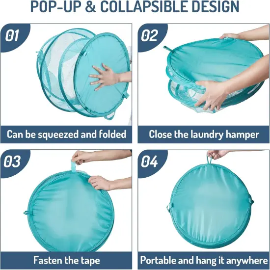 Mesh Popup Laundry Hamper 115L Collapsible Laundry Basket No Lid Extra Large Capacity Foldable Clothing Storage Basket {5}