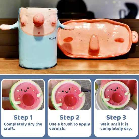 Air Dry Clay Glaze Kit, 2 x 100ml Gloss Matte Clay Varnish for Air Drying Clay, Air Dry Clay Varnish for Craft Pottery Water Proof, Gloss Finish, Scratch Resistant {4}