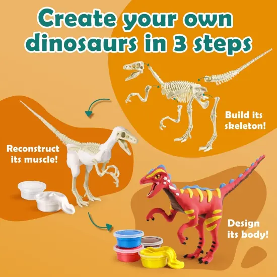 Air Dry Clay Dinosaur Craft Kit for Kids, Build and Design Your Own Dinosaurs with Modeling Clay, 3 Dinosaur Fossil Skeletons, Gifts for Boys and Girls Ages 6 & Up {3}