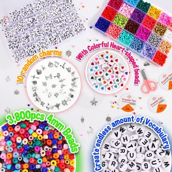 Jewelry Making Kit Beads for Bracelets - 5000+pcs Bead Craft Kit Set, Glass Pony Seed Letter Alphabet DIY Art and Craft {2}