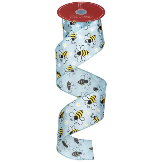 Northlight Bumblebee Design Wired Spring Craft Ribbon - 2.5" x 10 Yards - Blue {3}