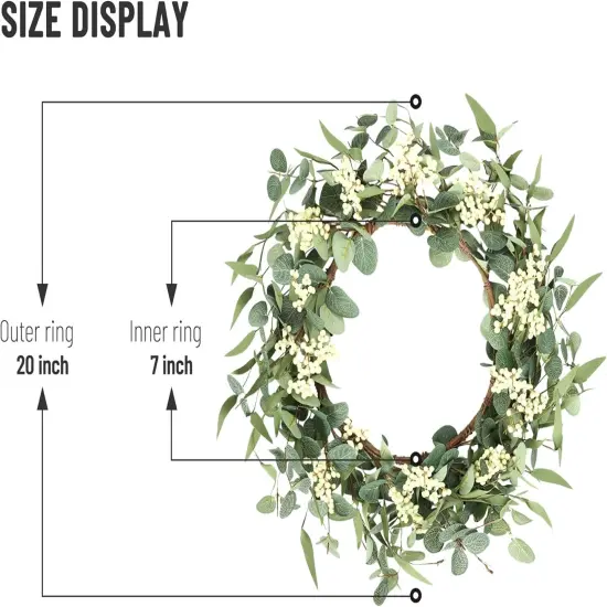20" Lush Eucalyptus Wreath &ndash; Elegant Greenery for Front Door, Porch & Home D&eacute;cor {4}