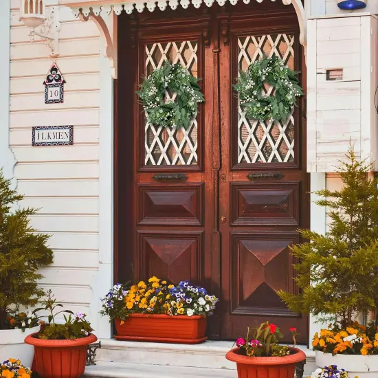 20" Spring Wreath with White Berries & Flowers &ndash; Elegant Greenery for Front Door, Home & Wedding D&eacute;cor {3}