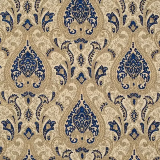 Sarah Upholstery & Drapery Fabric 100% Polyester, 54" Wide with Elegant Pattern Repeat Navy {1}
