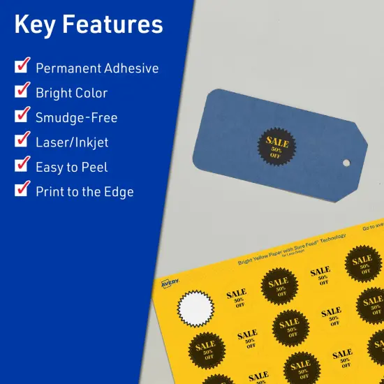 Avery Bright Yellow Paper Labels, 1" Starburst {2}