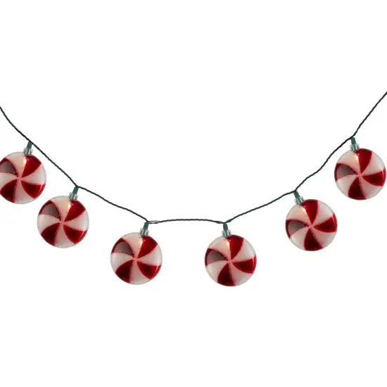 Northlight 10 Count Peppermint Candy Christmas Light Set, 6ft Green Wire Red {6}