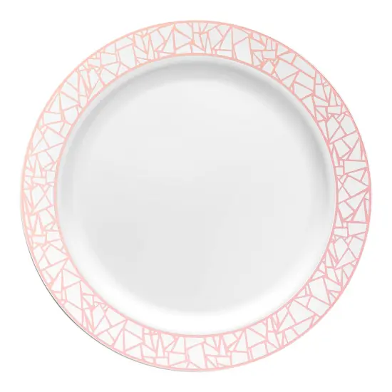 White with Silver and Rose Gold Mosaic Rim Round Plastic Appetizer/Salad Plates - 7.5" (120 Plates) {2}