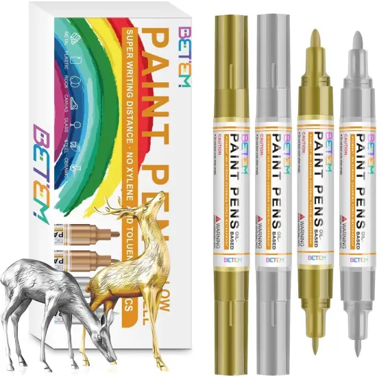 Oil Based Paint Markers, Dual Tip Paint Pens(0.7mm & 3mm), Gold Silver Permanent Paint Marker Pen, Waterproof, Quick Dry {1}