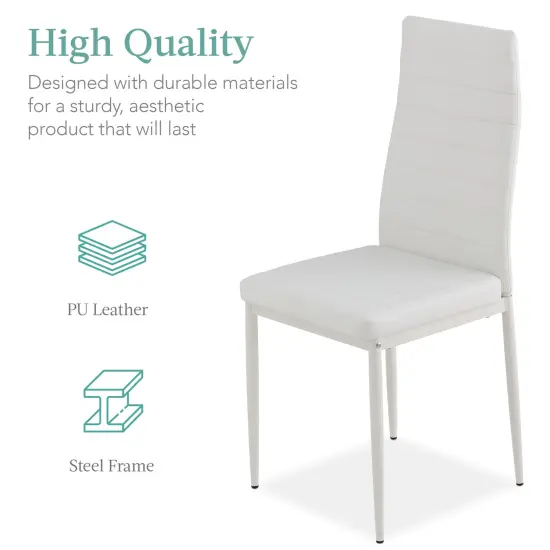 Best Choice Products 5-Piece Kitchen Dining Table Set w/ Glass Tabletop, 4 Faux Leather Chairs White {3}