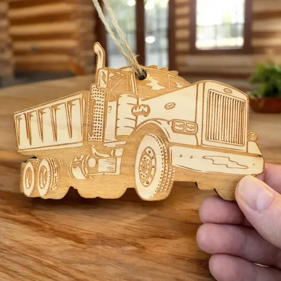 Dump Truck - Raw wood Ornament {6}