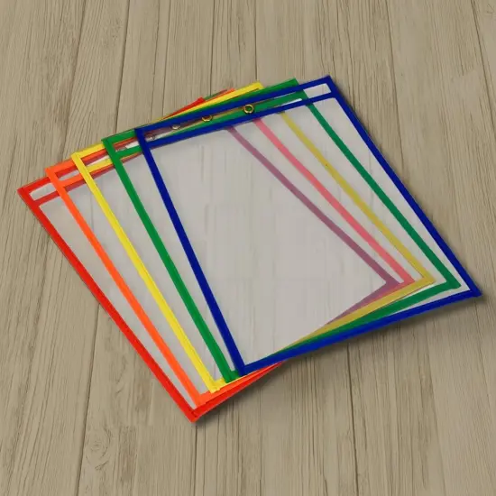 School Smart Reusable Dry Erase Pocket Sleeves, 10-1/2 x 13 Inches, Assorted, Set of 25 {3}