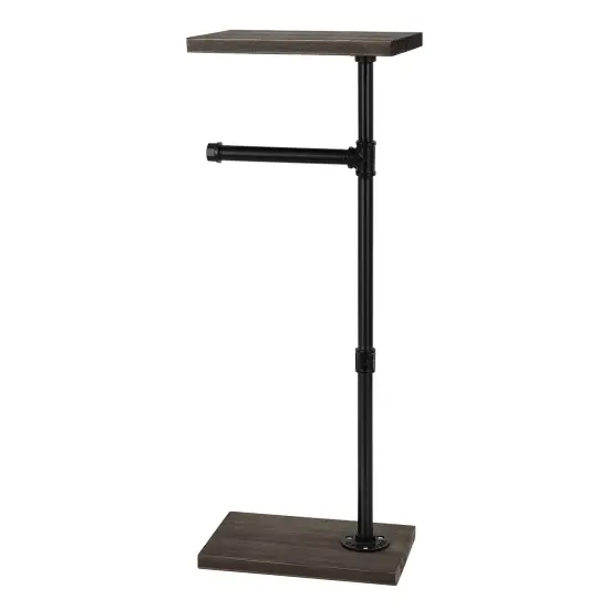 Vertical Industrial Toilet Paper Holder with Wooden Shelf Freestanding Bathroom Organizer for Paper Towels, Tissues, & Toiletries Rustic Tubular Design, 4-Roll Storage, Easy Assembly {1}