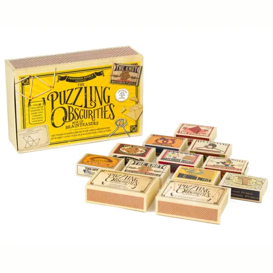 Professor Puzzle: The Puzzling Obscurities Box of Brainteasers - 10 Pocket-Sized Matchboxes w/ 60 Challenges, Wood-Metal Pcs, Problem Solving, Ages 8+ {7}