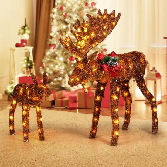 2 Pieces Lighted Moose Family with 170 LED Lights and Zip Ties {5}
