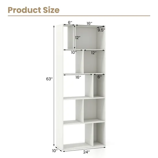 63 Inch White Tall 5-Tier 10-Cube Geometric Bookshelf Perfect for Living Room, Study or Office {5}