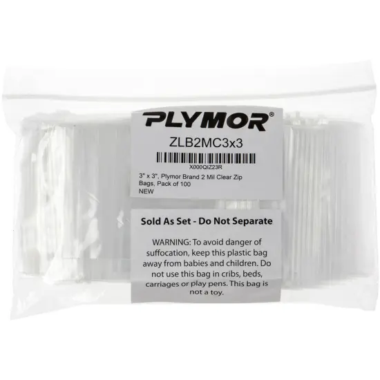 Plymor 3" x 3", 2 Mil Zipper Reclosable Plastic Bags {4}
