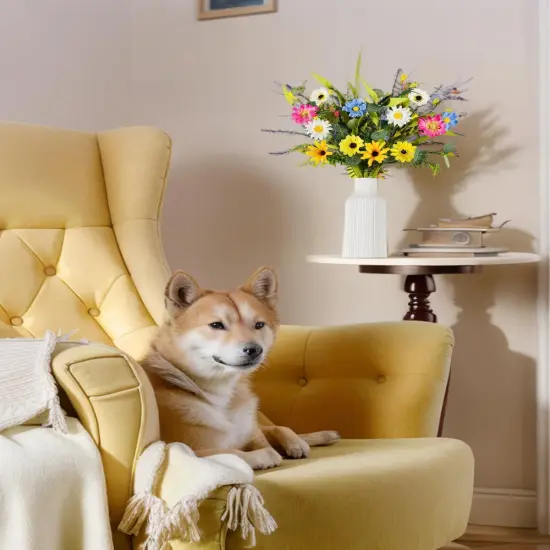 3 Bundles Summer Artificial Daisy Flowers &ndash; Colorful Faux Wildflower Bouquets for Tabletop Decor, Silk Fake Flowers for Home, Kitchen, Wedding, Party, and Vase Arrangements {4}