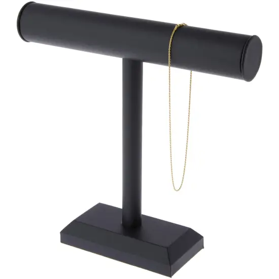Plymor Black Faux Leather T-Bar Necklace Display Stand, 12" W x 12" H {3}