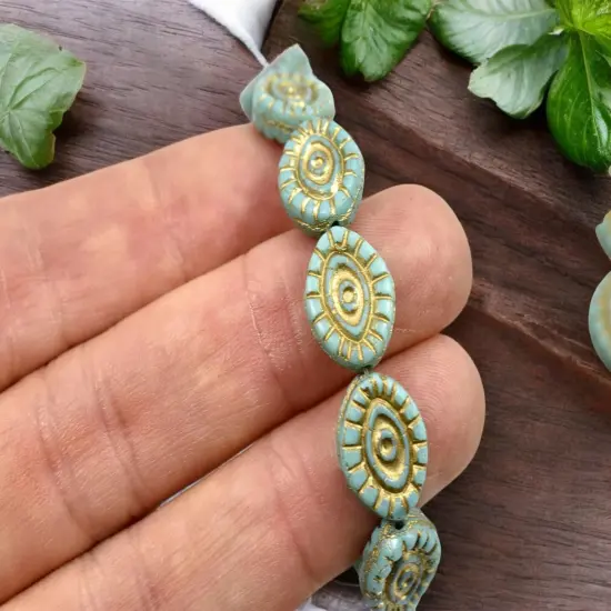 *10* 14x11mm Gold Washed Opaque Turquoise Mystic Eye Beads {4}