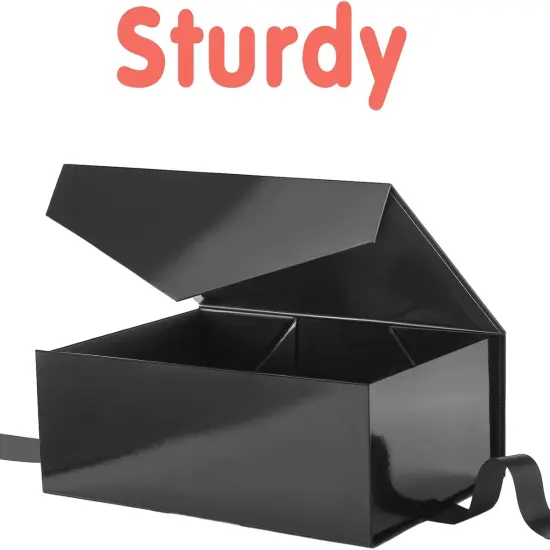 Large Black Gift Box with Ribbon and Lid, 11.5x8.1x3.8 Inches, Groomsman Proposal Boxes, Magnetic Gift Box for Presents (Glossy Black) {3}