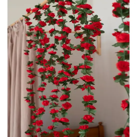 Artificial Rose Rattan Garland Fake Rose Vine Hanging Rose Ivy Red Flowers Home Hotel Office Wedding Party Garden Craft Art Decoration {3}