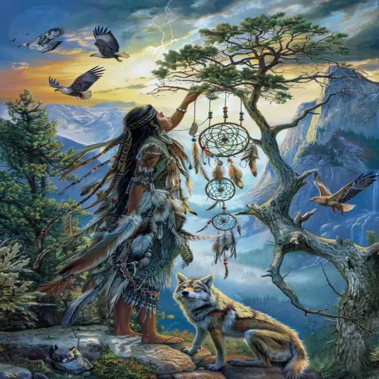 Native Indian Woman Dream Catch Tree Wolf DIY 5D Diamond Painting Kits for Adults Easy for Beginner Round Full Drill Diamond Art Painting Mosaic Craft for Home Decor 12x16inch(4) {1}