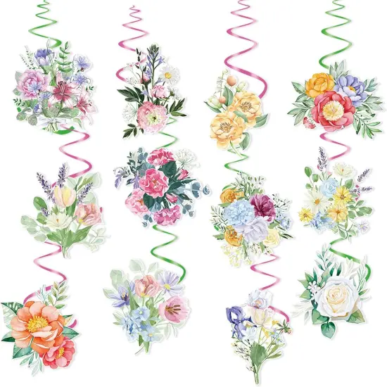 24 PCS Flower Hanging Swirls Decorations Floral Party Decorations, Spring Summer Flower {1}