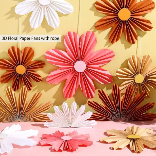 12 Pcs Paper Flowers Decorations for Wall Sunflower Daisy Paper Fans Classroom Decoration 3D Floral Hanging Fans for Birthday Wedding Baby Shower Spring Decor {3}