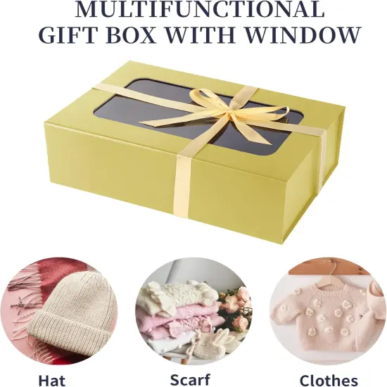 Gold Large Gift Box with Window, 13.5"x9"x4.3" Bridesmaid Box for Gift Giving,Birthday Gift Box with Magnetic,Closure Lid Gift Box for Presents,Cute Box,Luxury for Gift Packaging,Gift Box for Wrapping Gifts {3}