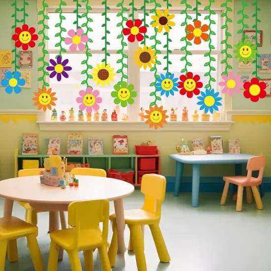 20 Pcs Spring Themed Flower Garland Kit Summer Party Decorations Sunflower Banner Green Leaves Streamers Strings Hanging Swirls for Home School Classroom Baby Shower Birthday Party Supplies {5}
