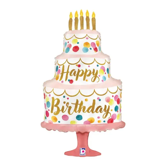 Betallic&reg; 33 Inch Happy Birthday Satin Pink Cake Foil Mylar Balloon {1}