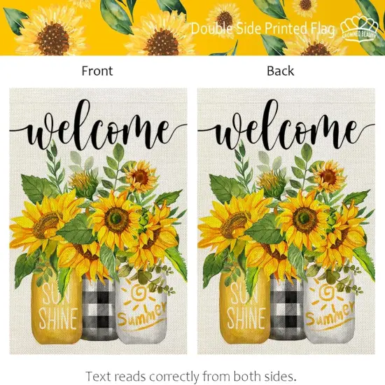 Summer Sunflower Garden Flag Mason Jar Double Sided 12x18 Inches Small Burlap Seasonal Welcome Yard Porch Decoration for Outside {5}