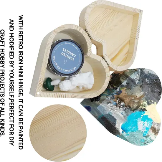 Heart-Shaped Unfinished Wooden Box Natural Pine Wood DIY Craft Wooden Boxes with Lid for Storage Crafts {3}