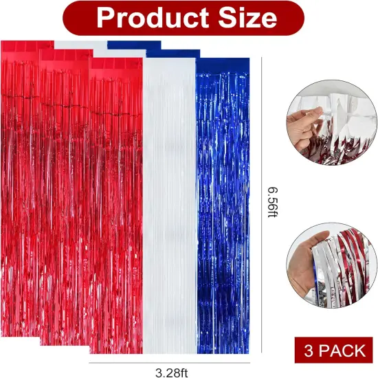 3 Pcs Red Blue White Door Streamers Curtain July 4th Party Streamers Backdrop 4th of July Party Wall Background for Party Decoration Photo Booth Props(3.28 ft x 6.56 ft) {2}