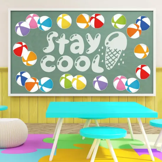 45Pcs Summer Cutouts Colorful Beach Ball Paper Cut-Outs 9 Colors Pool Ball Bulletin Board Decor with 100Pcs Glue Points for DIY Art Craft Wall Home Party {2}