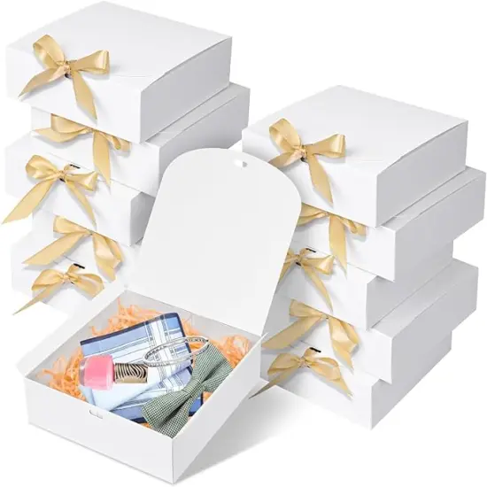 10pack Gift Boxes with Lids, 6.5''x6.5''x2'' White Gift Boxes For Presents, Paper Boxes Gift Boxes with Ribbon for Birthday Wedding Party Chocolate Candy {1}
