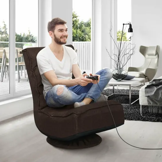 5-Position Folding Floor Gaming Chair with 360 Degrees Swivel Base Suitable for Any Room Brown {6}