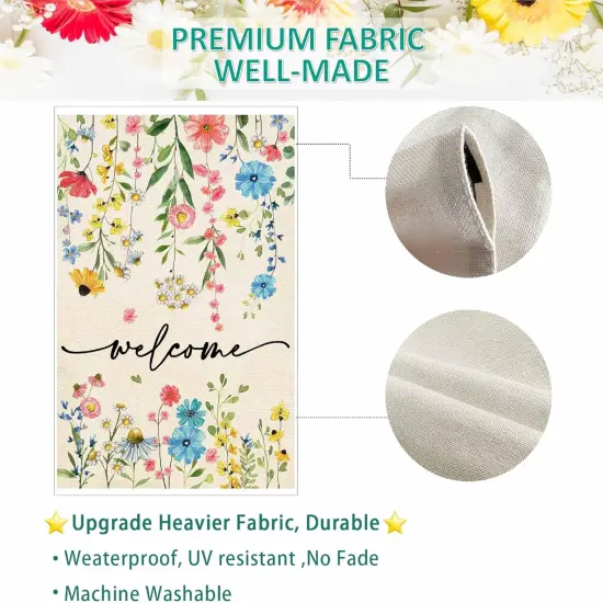 Summer Welcome Floral House Flag 28x40 Inch Double Sided Large Yard Flag Outside Outdoor Seasonal Burlap Flowers Flags Home Patio Decoration {5}