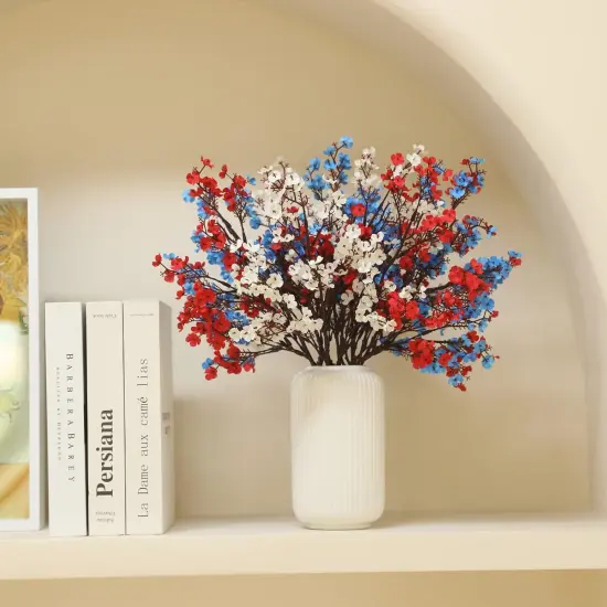 10 Pcs 4th of July Flowers Artificial Babys Breath Fake Silk Patriotic Flowers for Independence Day Home Decor Floral Arrangement Table Centerpieces (10, Mix) {5}