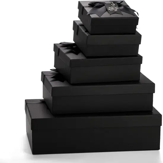 5 Pack Black Nested Gift Boxes with Lid for Presents, 5 Sizes Luxury Packaging Box with Ribbon Bows and Label Gift Wrap {3}