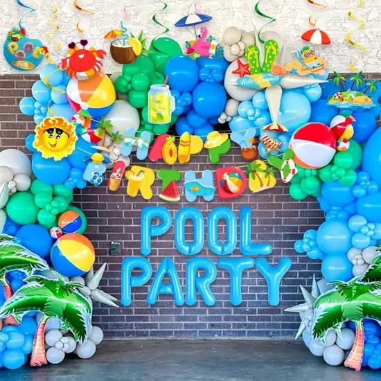 Summer Pool Beach Hanging Swirls 9 Pack Foil Ceiling Hanging Swirls Pool Party Balloons Swimming Pool Birthday Party Banner Beach {4}