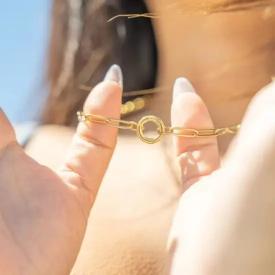 18K Gold PVD Stainless Steel Paperclip Charm Keeper Necklace {4}