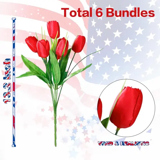 36 Pcs Patriotic Artificial Flowers Memorial Tulips Bouquet Tabletop {4}