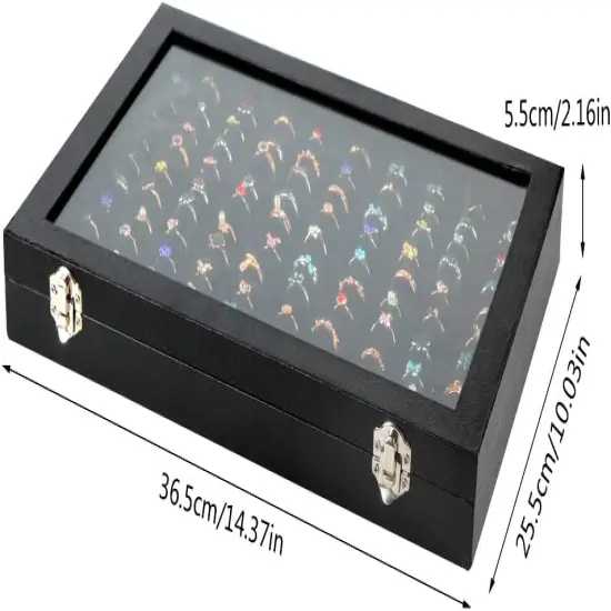 100 Slots Ring Display Case Jewelry Organizer Box with Transparent Lid {3}