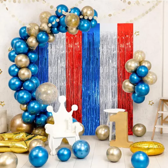 Red Blue Silver Tinsel Foil Fringe Curtains, 2 Pack 3.3x8.3 Feet Party Streamer for Birthday Party Decorations, Halloween Decor, Foil Curtain for Bachelorette Party {3}