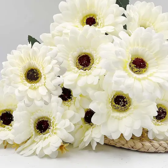 14 Summer Heads Artificial Gerbera Daisies For Tabletop Decor, 2 Bouquets Silk Daisy Flowers Artificial with Leaves & Seedling Shoots, Artificial Wild Flowers for Wedding, Party, Home Indoor Outdoor Decor {3}