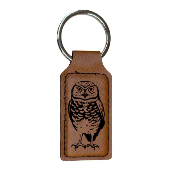 Keychain - Rectangle - Burrowing Owl - Leather Pink/Black {2}
